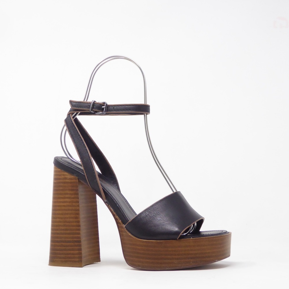 Steve Madden Womens Floria Platform Sandal Black Leather Block Heel 7.5M